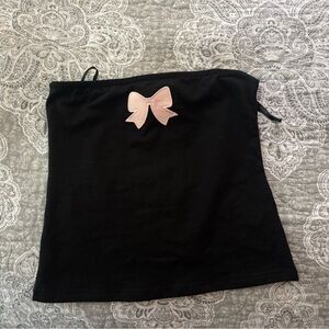 Black Party Top with Pink Bow Accent